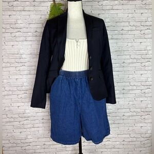 Vintage CHIC Pull On Elastic Waist Denim Shorts Bermuda Jorts